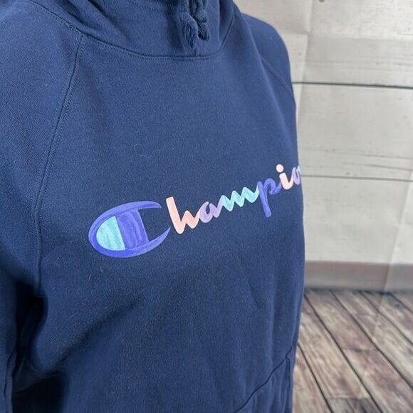 Champion Sweatshirt Womens Large Navy Long Sleeve Hoodie Pull Over - Picture 7 of 9